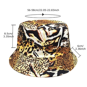 Fashionable leopard print bucket hat for outdoor sun protection with size dimensions