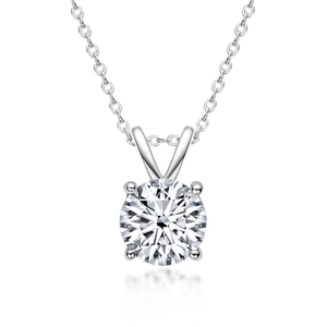 Classic 1-carat moissanite necklace in S925 sterling silver with a brilliant round cut pendant