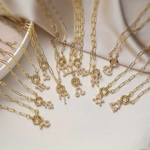 Copper Zodiac Pendant Necklace With Artificial Pearl Inlay Paperclip Chain Elegant Aesthetic Jewelry For Women