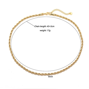 Detail of 18K gold-plated rope chain necklace with 4mm width and lobster clasp