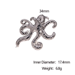 Detailed dimensions of silver octopus ring with height 34mm and inner diameter 17.4mm
