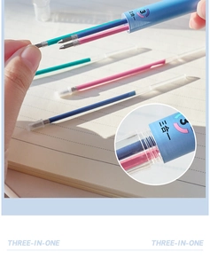 Detailed internal structure of a 3-in-1 multi-color gel pen with colorful ink refills