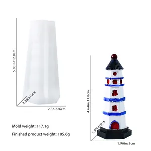 Lighthouse silicone mold with dimensions and finished resin lighthouse model example