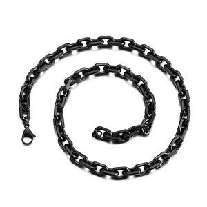 Bracelet chaîne à maillons noirs en acier inoxydable poli avec fermoir mousqueton