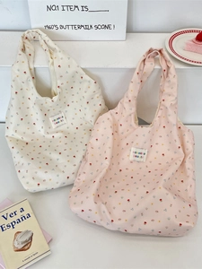 Floral Print Shoulder Tote Bag Women Sweet Large Capacity Polyester Handbag Literary Fashionable Underarm Versatile Bag