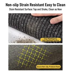 Waterproof striped kitchen floor mat in dark grey with anti-slip mesh backing