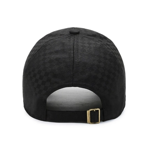 Classic black checkered baseball cap for men with adjustable bronze metal buckle back