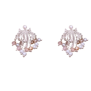 Orecchini a nappa con perle vintage in oro rosa con pietre preziose lucenti