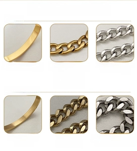 Macro detail of high-polished stainless steel links with premium gold-plated finish
