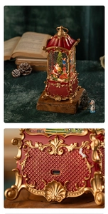 Detail of red vintage Christmas lantern base featuring relief art and Type-C charging port