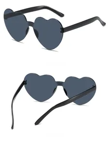 Detail showing 45-degree side and back view of heart-shaped sunglasses with dark lenses