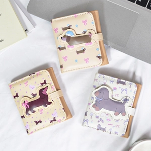 Cute cream dachshund dog PU leather tri-fold short wallet for women and girls