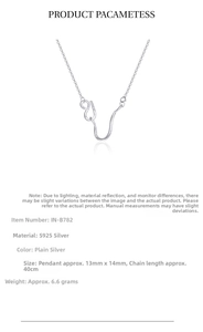 Macro detail of S925 sterling silver necklace showing irregular U-shaped pendant dimensions