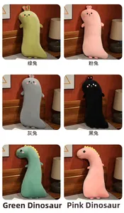 Detailed grid showing long plush cartoon animal pillows in bunny and dinosaur shapes