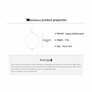 Detail specifications of copper flower necklace with pearl details and 43cm length