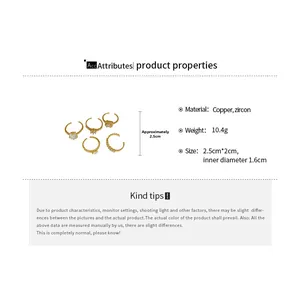 Detailed dimensions and specs of five-piece gold zircon heart ring set with copper base