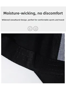 Detail of the widened sweatband design inside the black baseball cap for moisture-wicking