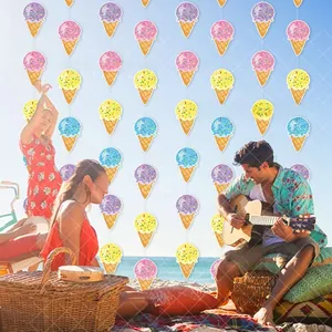 Detail of colorful paper ice cream honeycomb hanging decorations for summer party decor