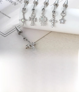 Detailed size specifications for silver star and cross cartilage studs in stainless steel