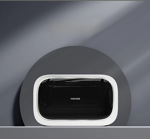 Detail of wall-mounted waterproof tissue holder with modern minimalist black and white finish