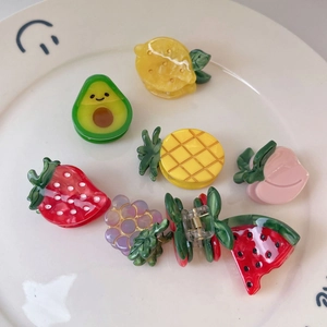 Colorful acetate fruit hair clips set with strawberry lemon and peach designs