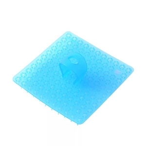 Spazzola multifunzionale in silicone azzurro per frutta e verdura con impugnatura