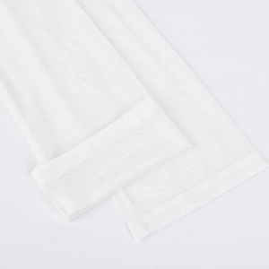 Detail of white mesh fabric texture and high-density stitching on sexy bodycon dress