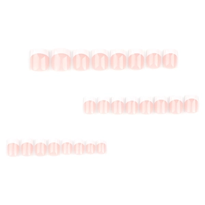 Short square French tip press-on nails set with natural pink base and white edges