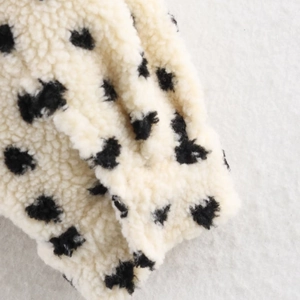 Women's Teddy fleece baseball jacket featuring dalmatian print and white faux fur texture