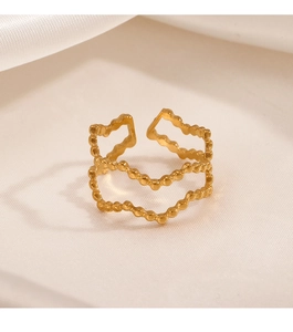 Detail of 18K gold-plated double-layer wavy ring with textured bead details