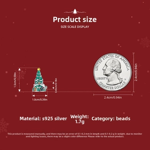 Size comparison of Christmas tree S925 silver bead charm next to a quarter coin