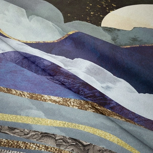 Detailed close-up of high-quality mountain tapestry fabric with soft folds and sharp fiber texture