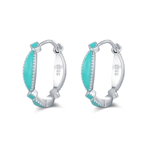 S925 sterling silver hoop earrings with mint green enamel bamboo texture design