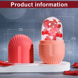 Detailed size chart of facial ice roller showing height and width with rose petals