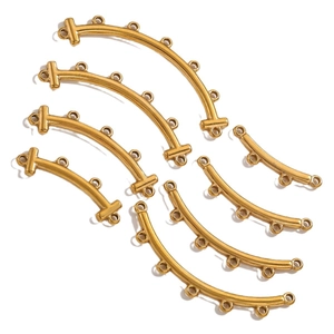Golden multi-strand curved connector bars for DIY jewelry making with multiple holes