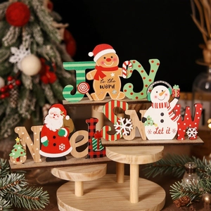 Christmas wooden Joy Noel Snow signs with Santa Claus Snowman and Gingerbread Man decor