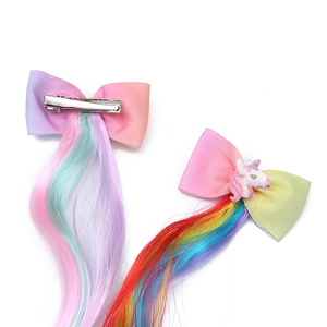 Cute unicorn bow hair clips with colorful gradient wig hair extensions for kids