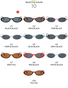 Collection of vintage oval sunglasses in ten various frame colors and tinted lenses