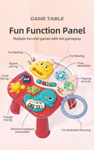 Detailed game table view with removable electronic keyboard and shape sorting features