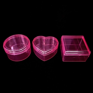 Pink heart, square and round transparent plastic storage boxes for small accessories