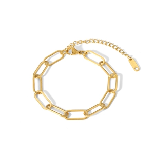 Minimalist 18K gold plated stainless steel paperclip chain bracelet with lobster clasp