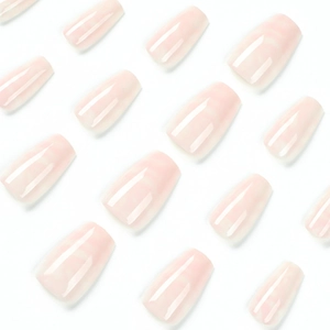 Pink and white gradient coffin press-on nails with semi-transparent jelly finish set
