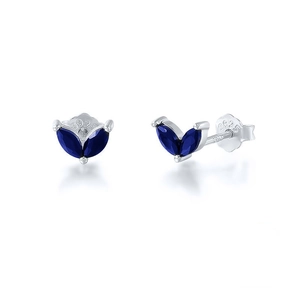 Close-up of S925 sterling silver stud earrings featuring leaf-shaped blue turquoise stones