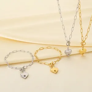 Heart Spade Pendant Toggle Clasp Necklace And Bracelet Jewelry 18K Gold Plated Stainless Steel Paperclip Chain Fashion For Women
