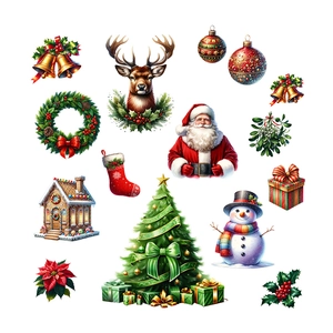 Christmas wall stickers featuring Santa Claus, reindeer, and snowman for festive home decor