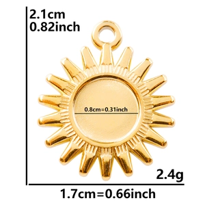 18k gold plated 304 stainless steel sun pendant for DIY necklaces, 2.1cm charm