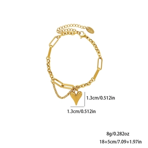 18k gold plated stainless steel heart pendant chain bracelet for women with 5cm extender