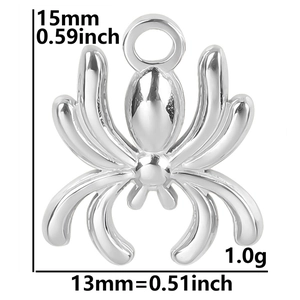 Macro shot of small silver spider pendant with 15mm by 13mm size and 1.0g weight details