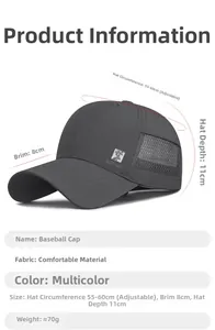 Detail view of breathable side mesh and adjustable strap on the quick-dry baseball cap