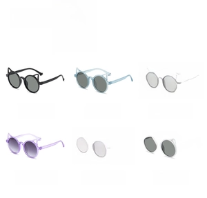 Detailed grid view of children cat ear sunglasses in six colors with gradient lenses